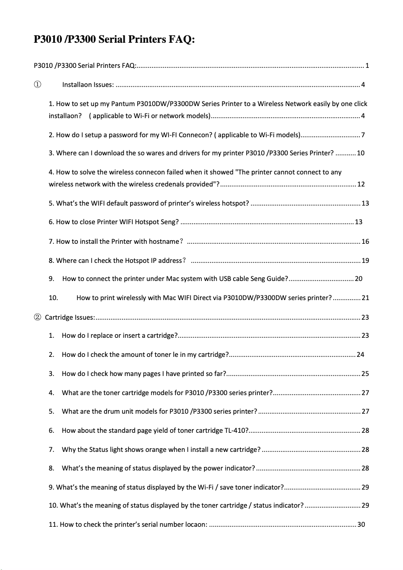 Página 1 del manual Preguntas frecuentes Pantum P3305DN