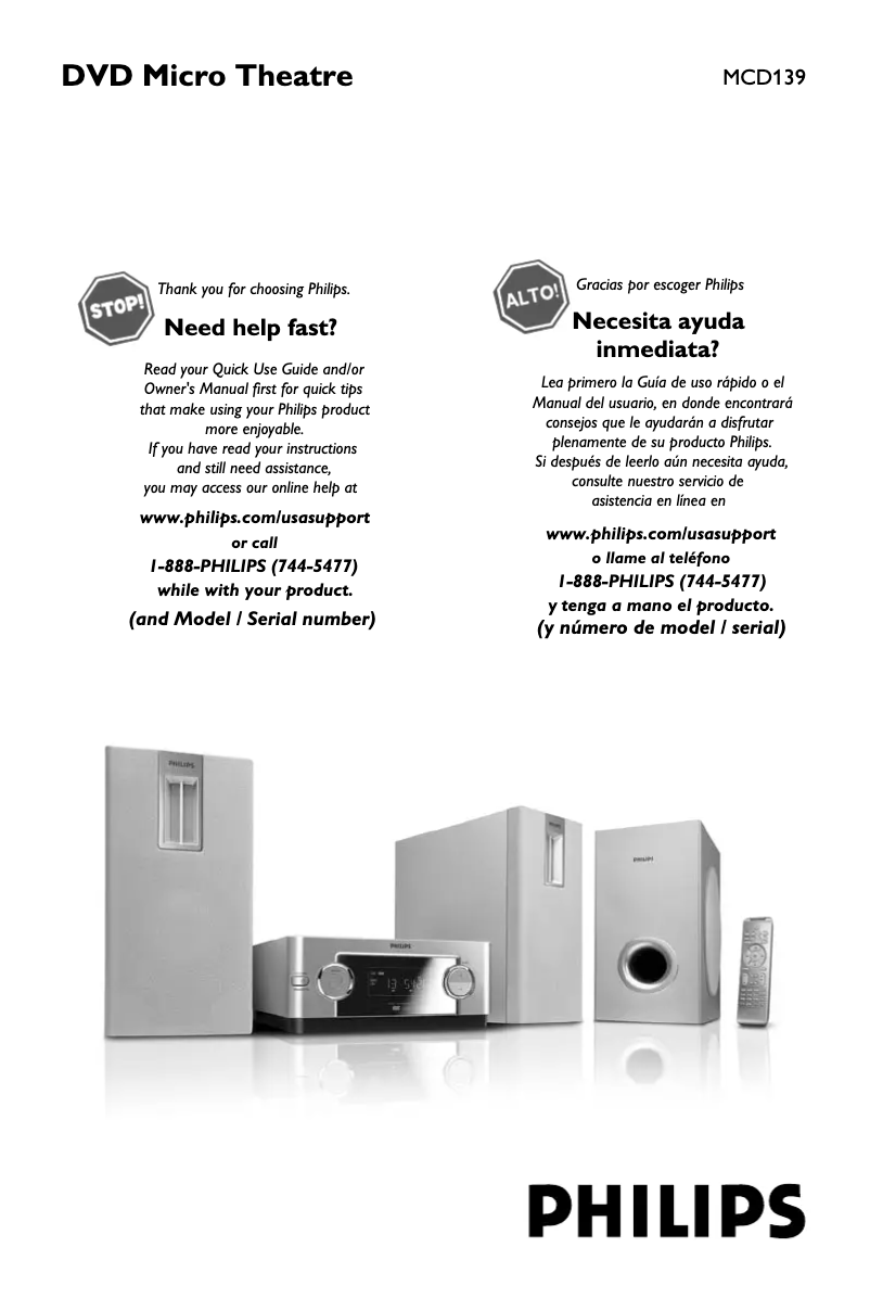 Page 1 de la notice Manuel utilisateur Philips MCD139 DVD Micro Theater