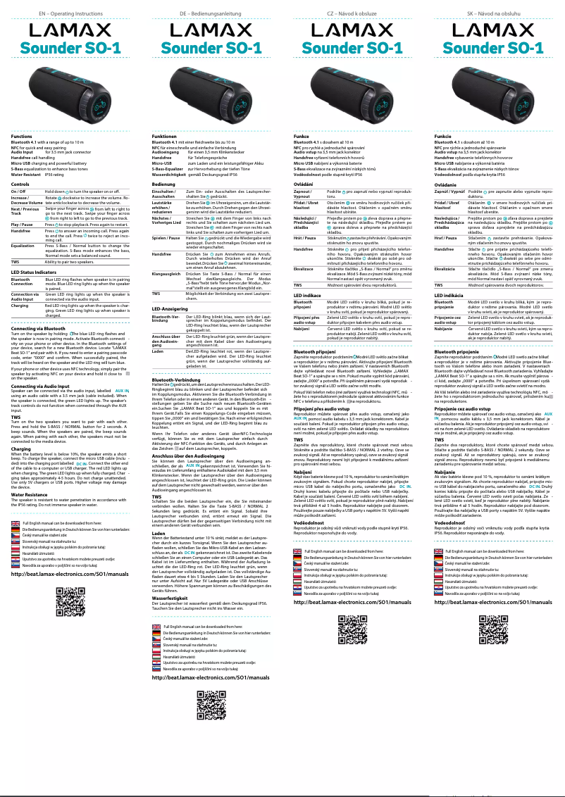 Page 1 de la notice Manuel utilisateur Lamax Sounder SO-1