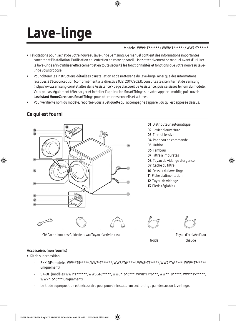 Página 1 del manual Manual de usuario Samsung WW80T534DTW