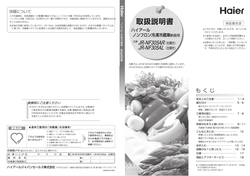 Página 1 del manual Manual de usuario Haier JR-NF305AR