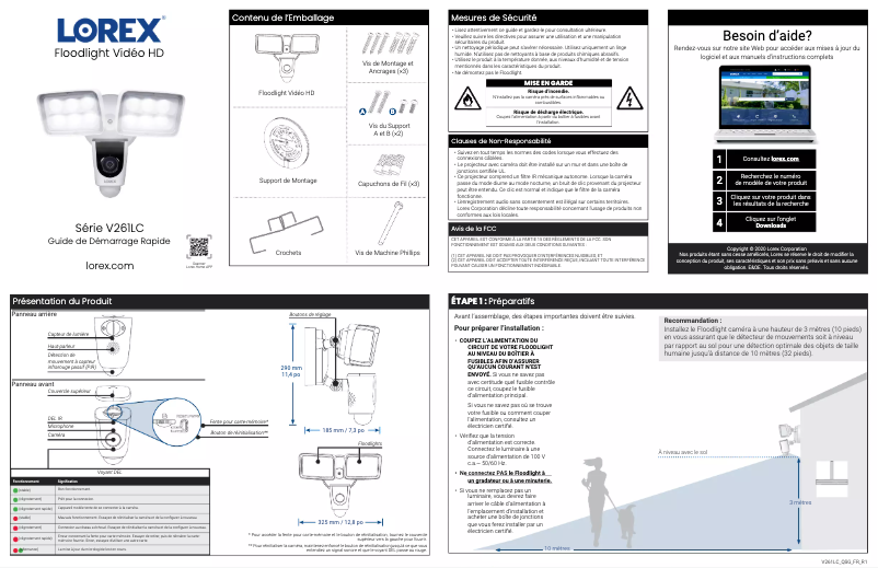 Page 1 de la notice Guide de démarrage rapide Lorex V261LCD-EG