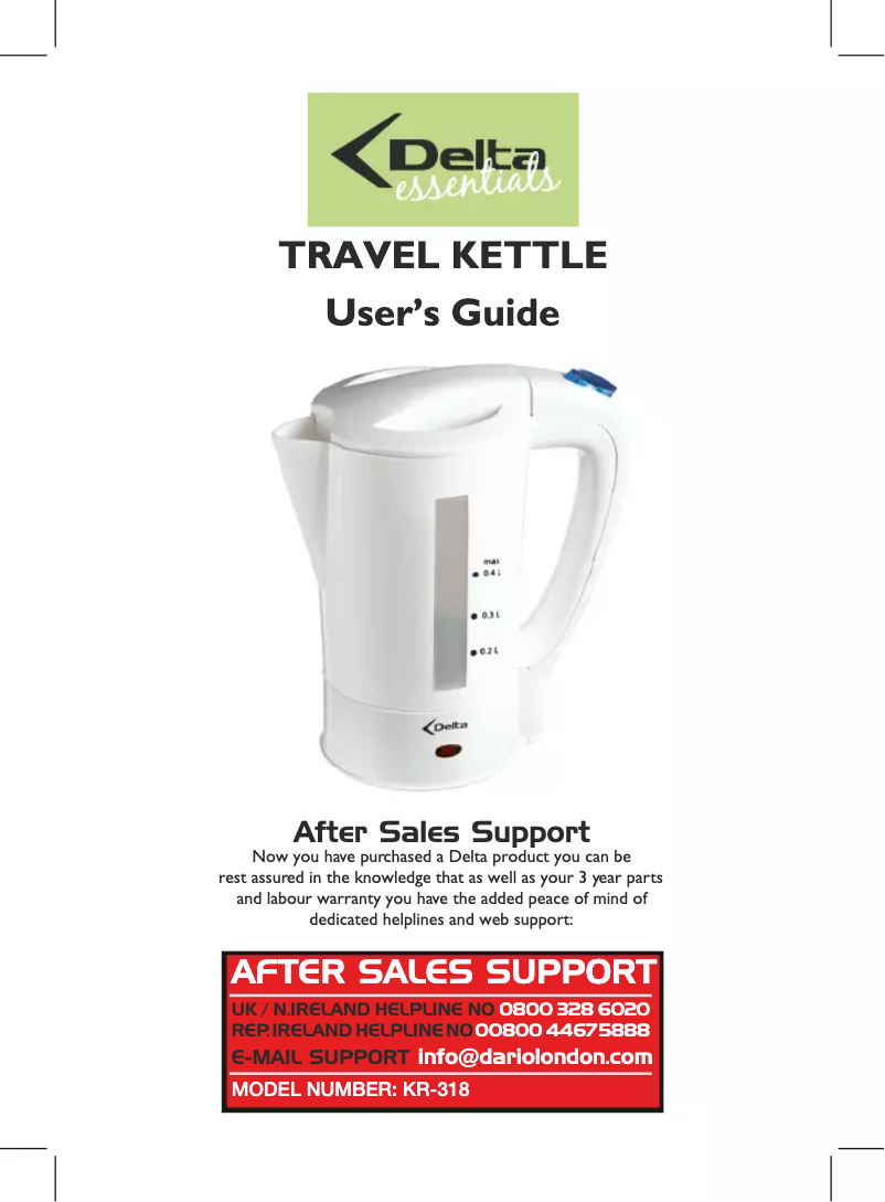 Page 1 de la notice Manuel utilisateur Delta KR-318