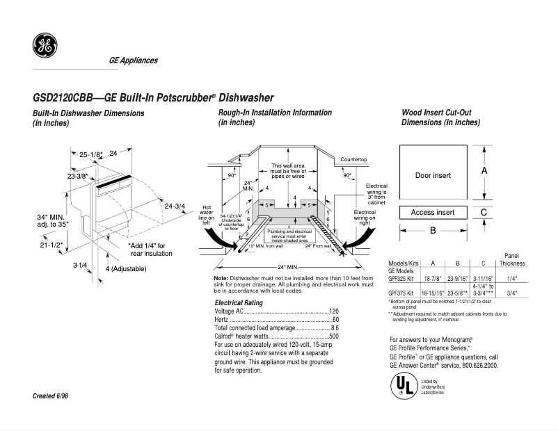 Page n°1 - Fiche technique GE GSD2120CBB
