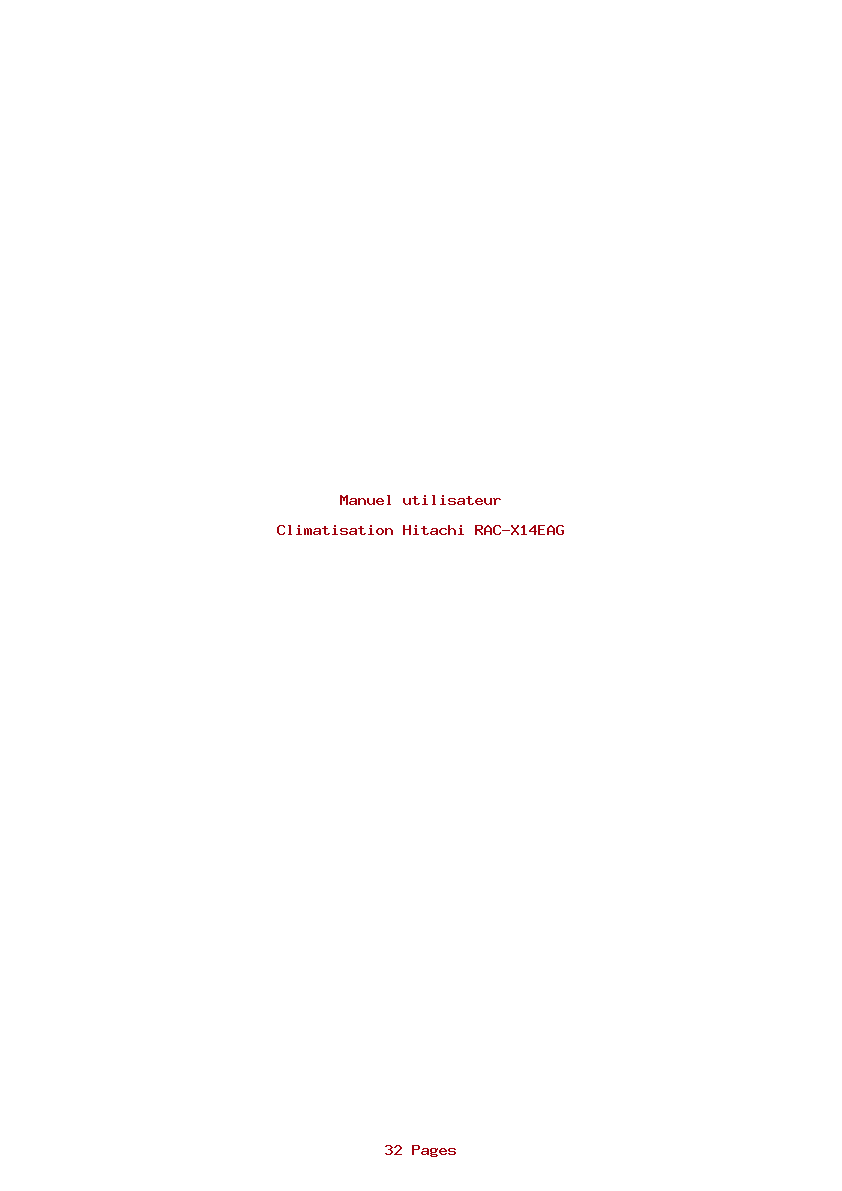 Page 1 de la notice Manuel utilisateur Hitachi RAC-X14EAG