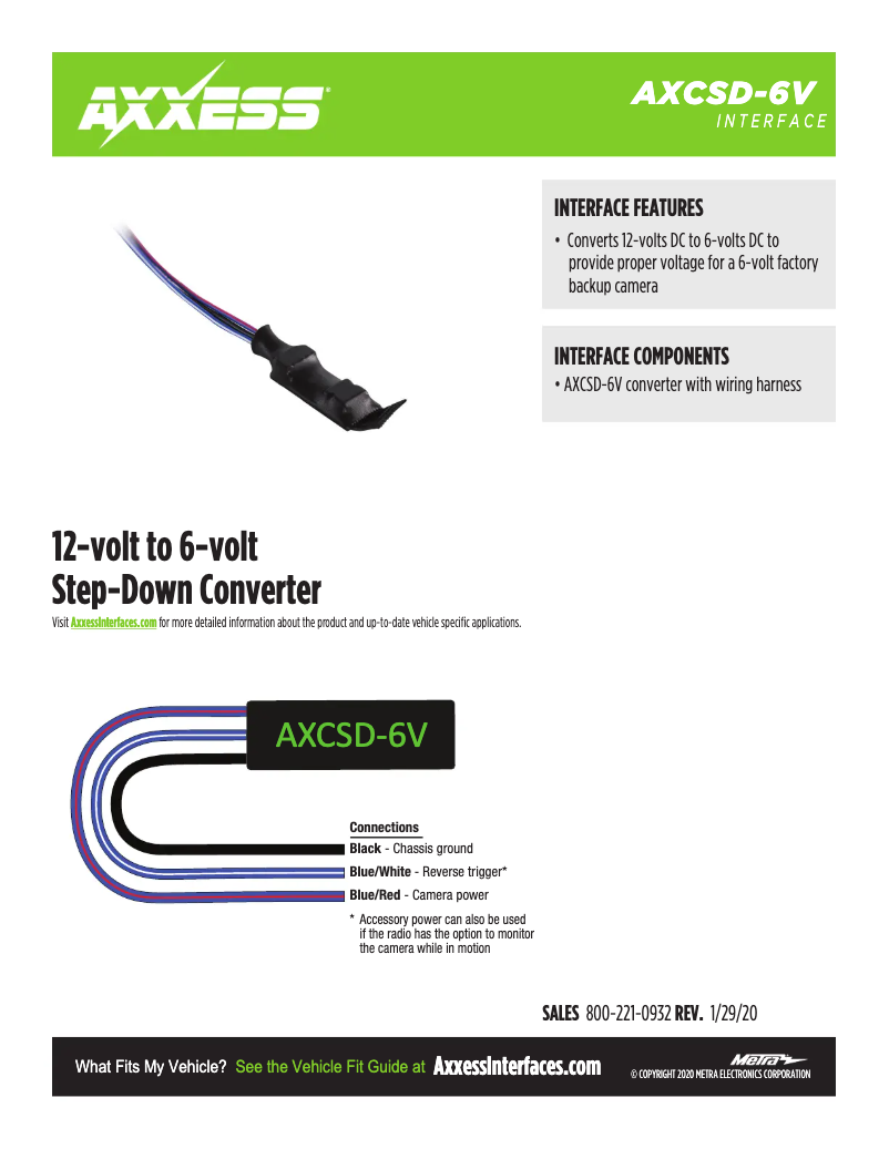 Page 1 de la notice Fiche technique AXESS AXCSD-6V