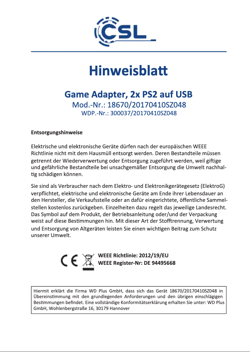 Page 1 de la notice Manuel utilisateur CSL 300037