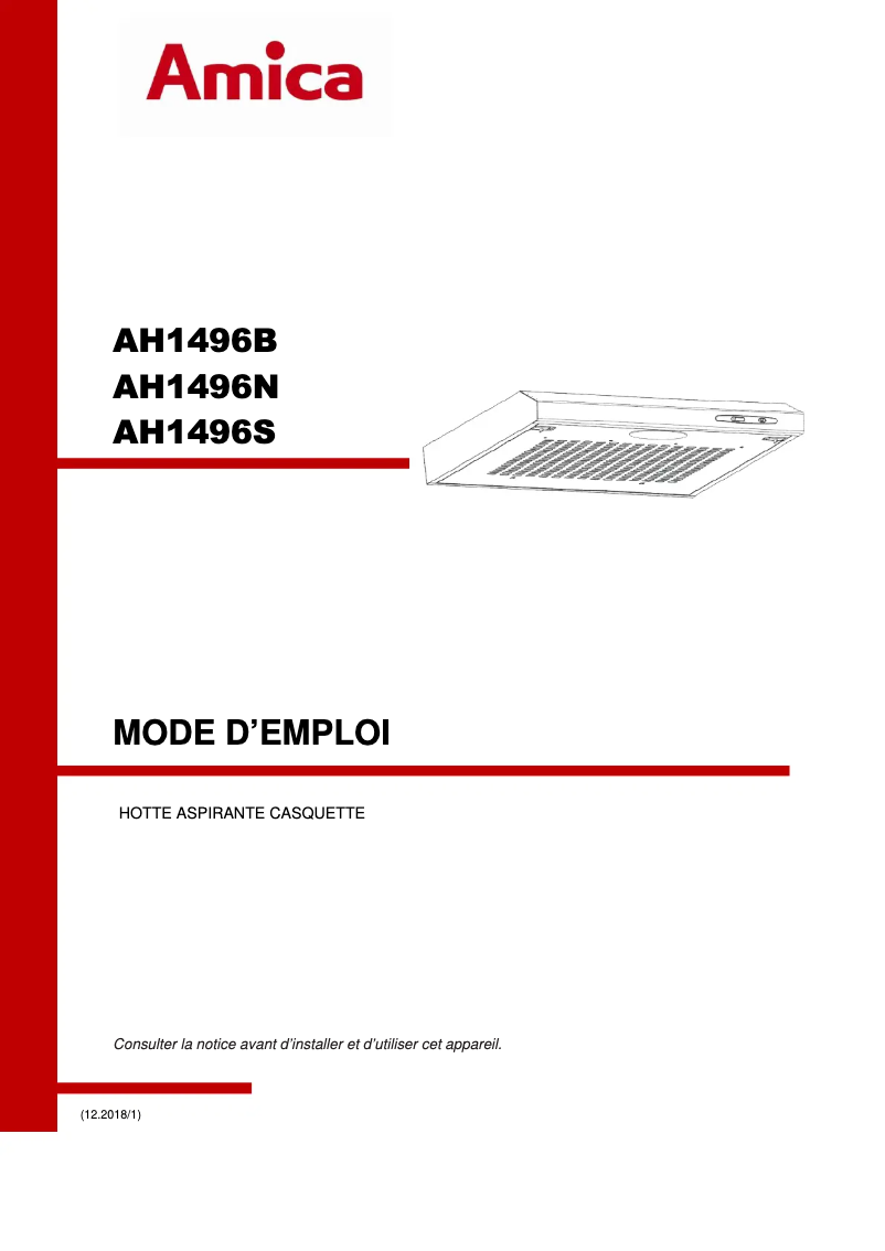 Page 1 de la notice Manuel utilisateur Amica AH1496B