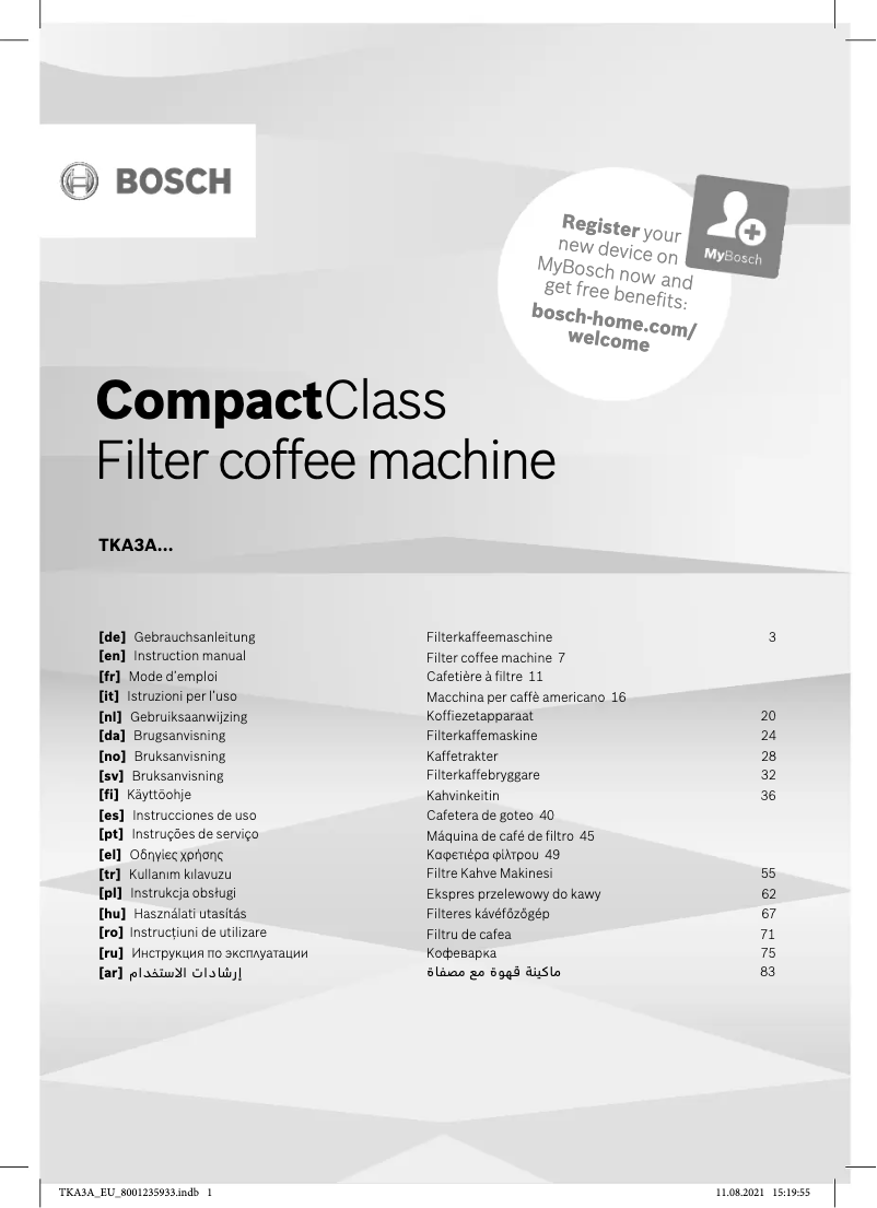 Page 1 of the manual User Manual Bosch CompactClass TKA3A033