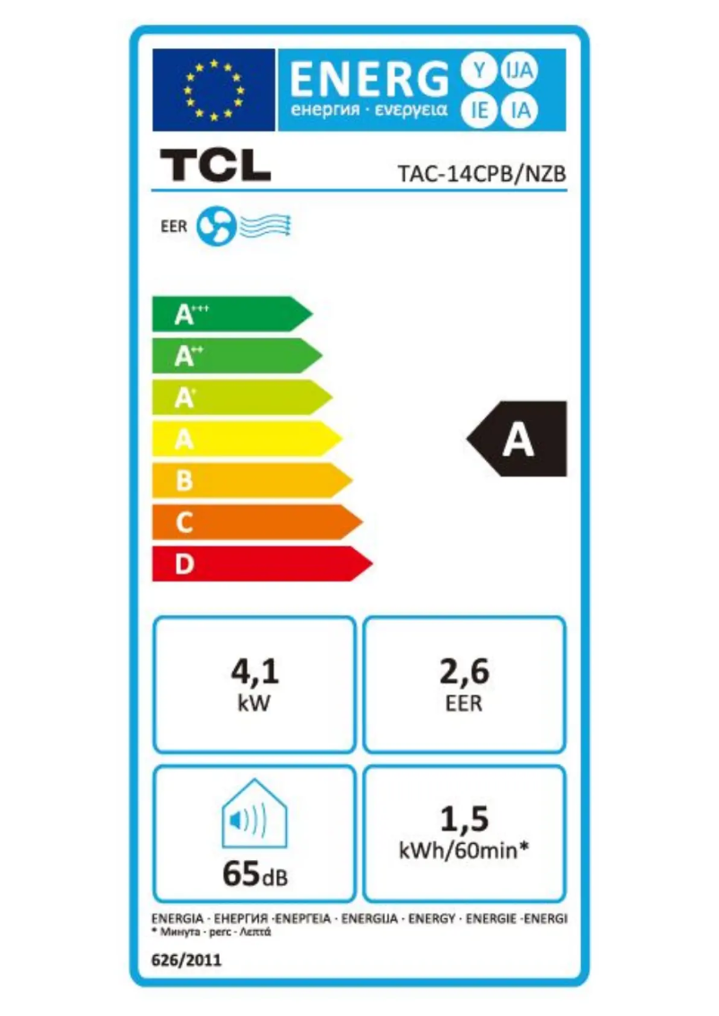 Page 1 of the manual Energy Label TCL TAC-14CPB/NZW
