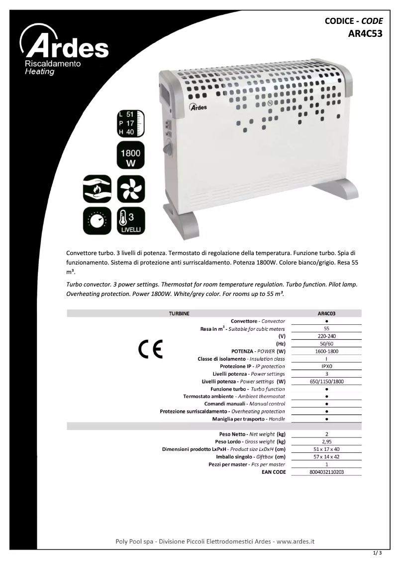 Page 1 of the manual Technical Sheet Ardes AR4C03