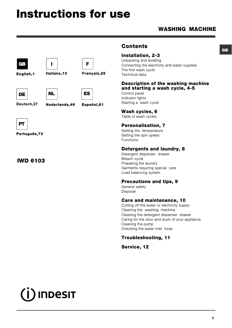 Página 1 del manual Manual de usuario Indesit IWD 6103 (WE)