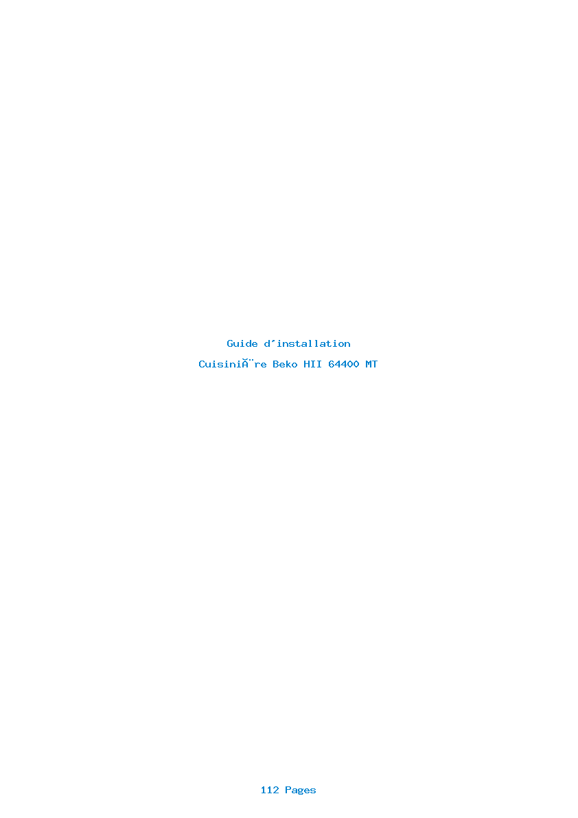 Page 1 de la notice Guide d'installation Beko HII 64400 MT