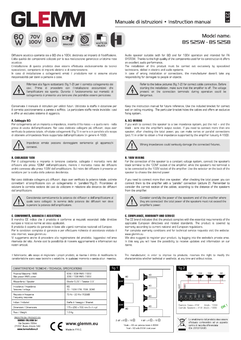 Page 1 de la notice Manuel utilisateur Glemm BS 525W