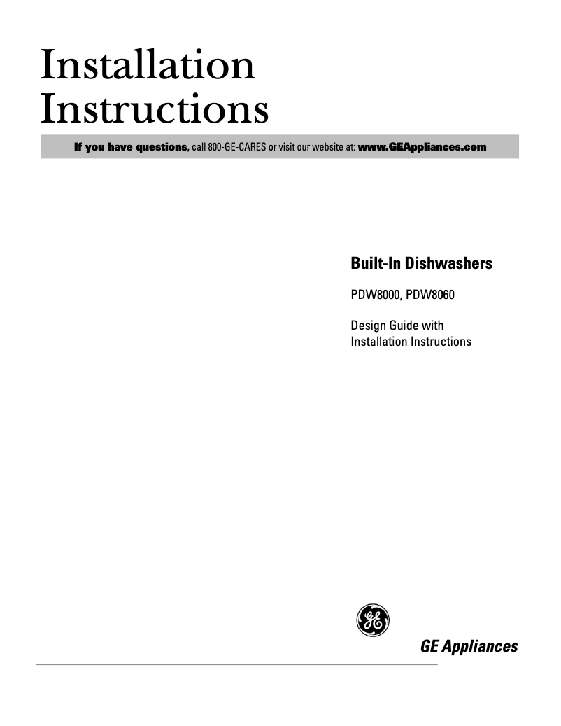 Page n°1 - Guide d'installation GE Profile PDW8000GWW