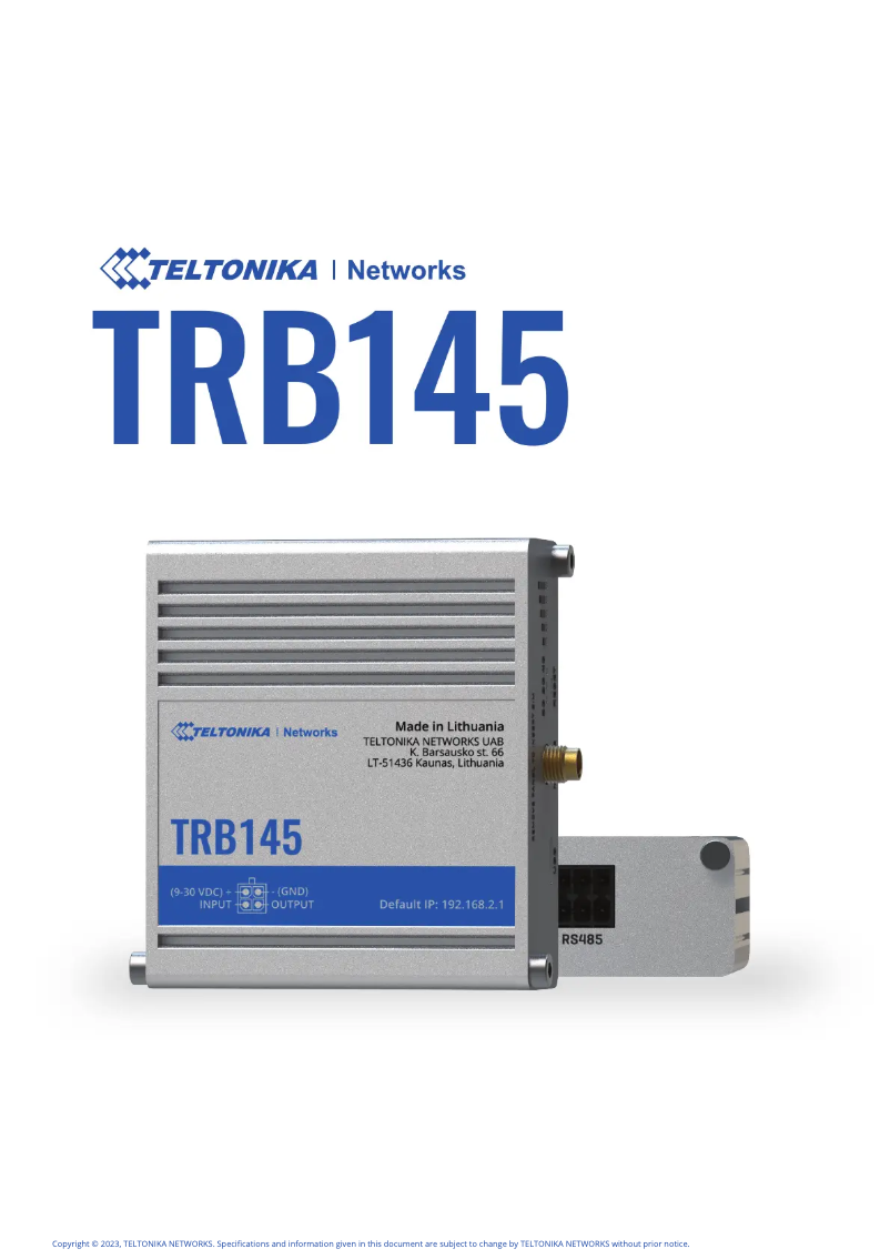 Page 1 de la notice Mode d'emploi Teltonika TRB145