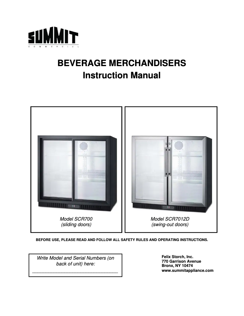 Page 1 de la notice Manuel utilisateur Summit SCR7012D