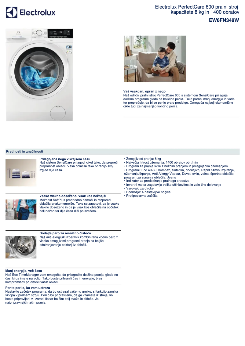 Página 1 del manual Ficha técnica Electrolux EW6FN348W