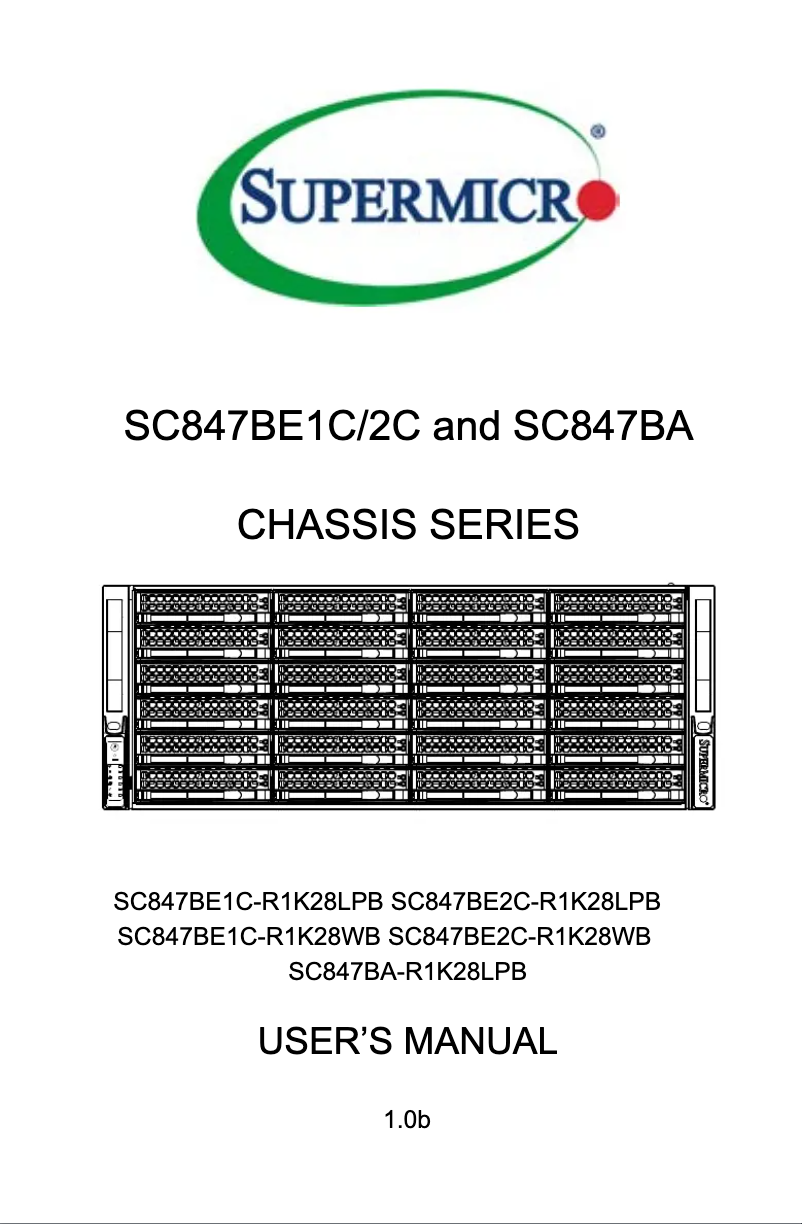 Page 1 de la notice Manuel utilisateur Supermicro SuperChassis 847BE1C4-R1K23LPB