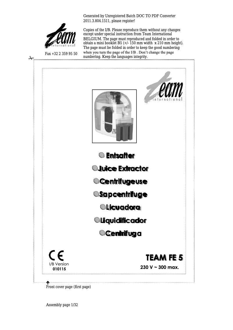 Page 1 de la notice Manuel utilisateur Team FE 5