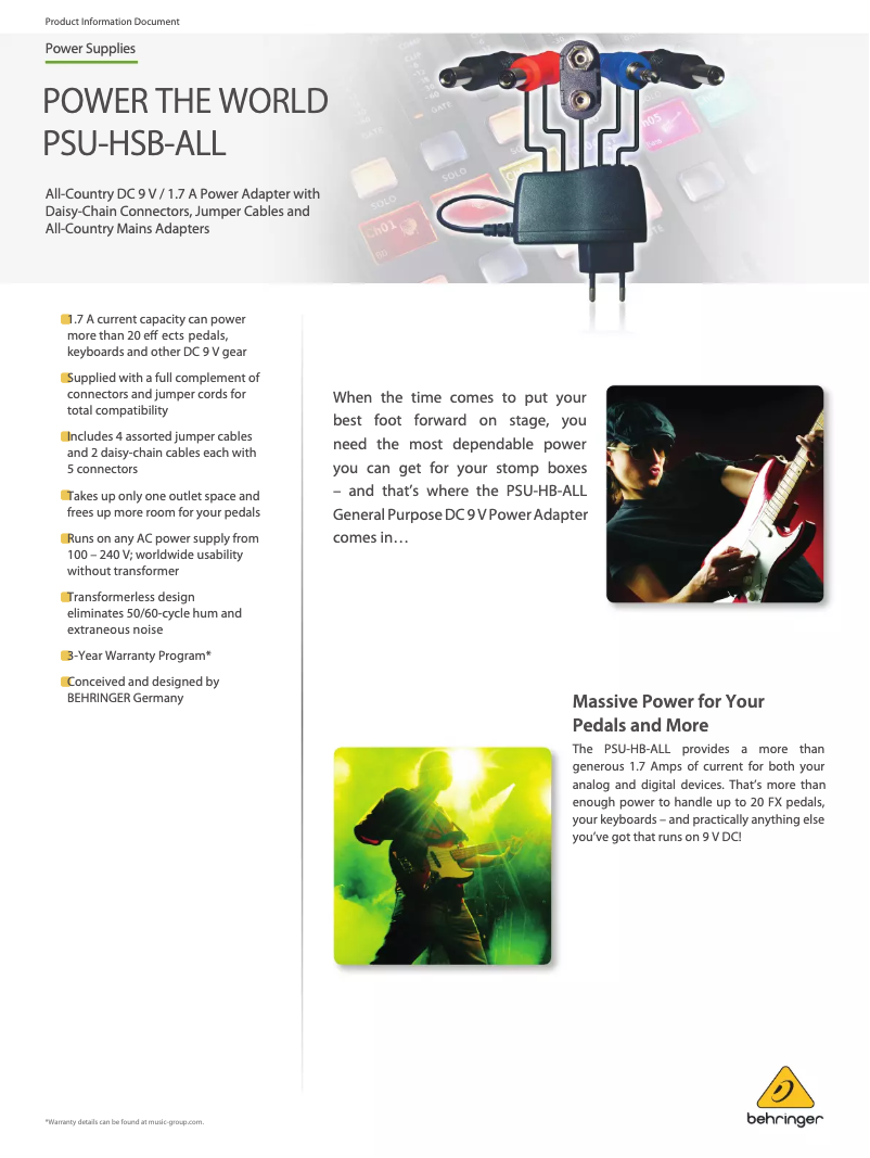 Página 1 del manual Ficha técnica Behringer Power The World PSU-HSB-ALL