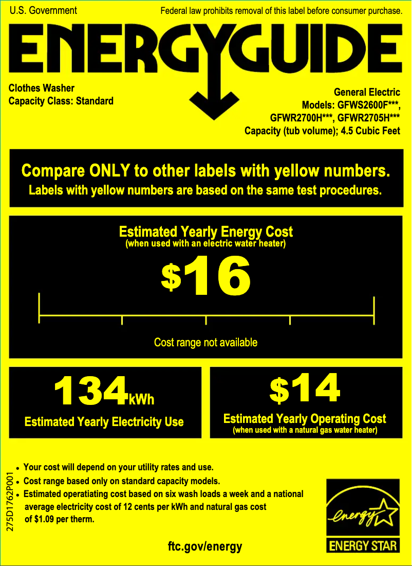 Page 1 of the manual Energy Label GE GFWS2605FMC