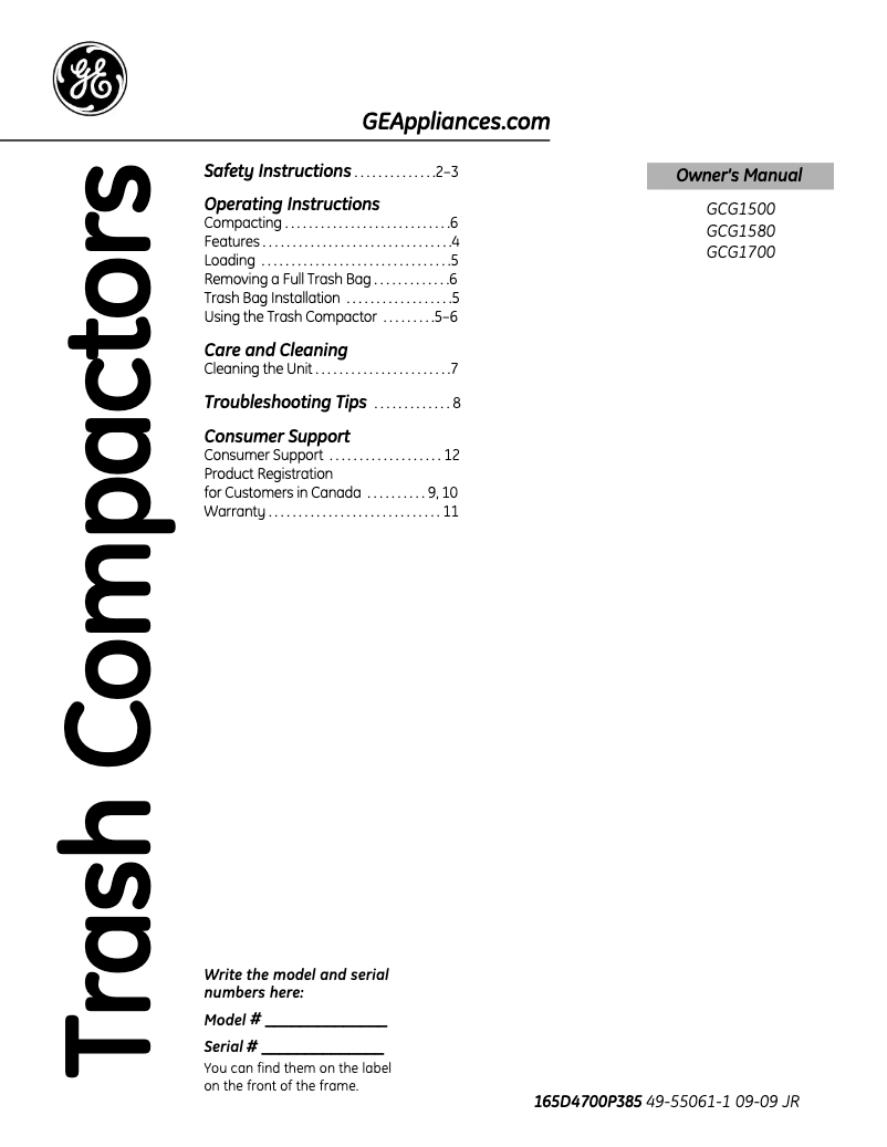 Page 1 de la notice Mode d'emploi GE GCG1500RWW