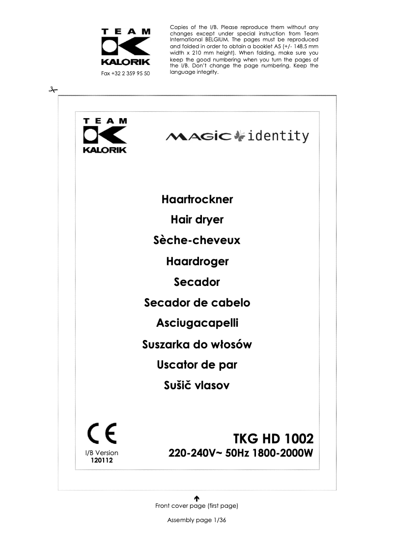 Page 1 de la notice Manuel utilisateur Efbe-Schott TKG HD 1001 ID