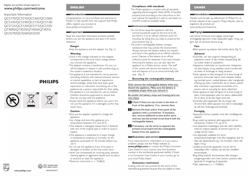 Page 1 de la notice Manuel utilisateur Philips Norelco QC5510