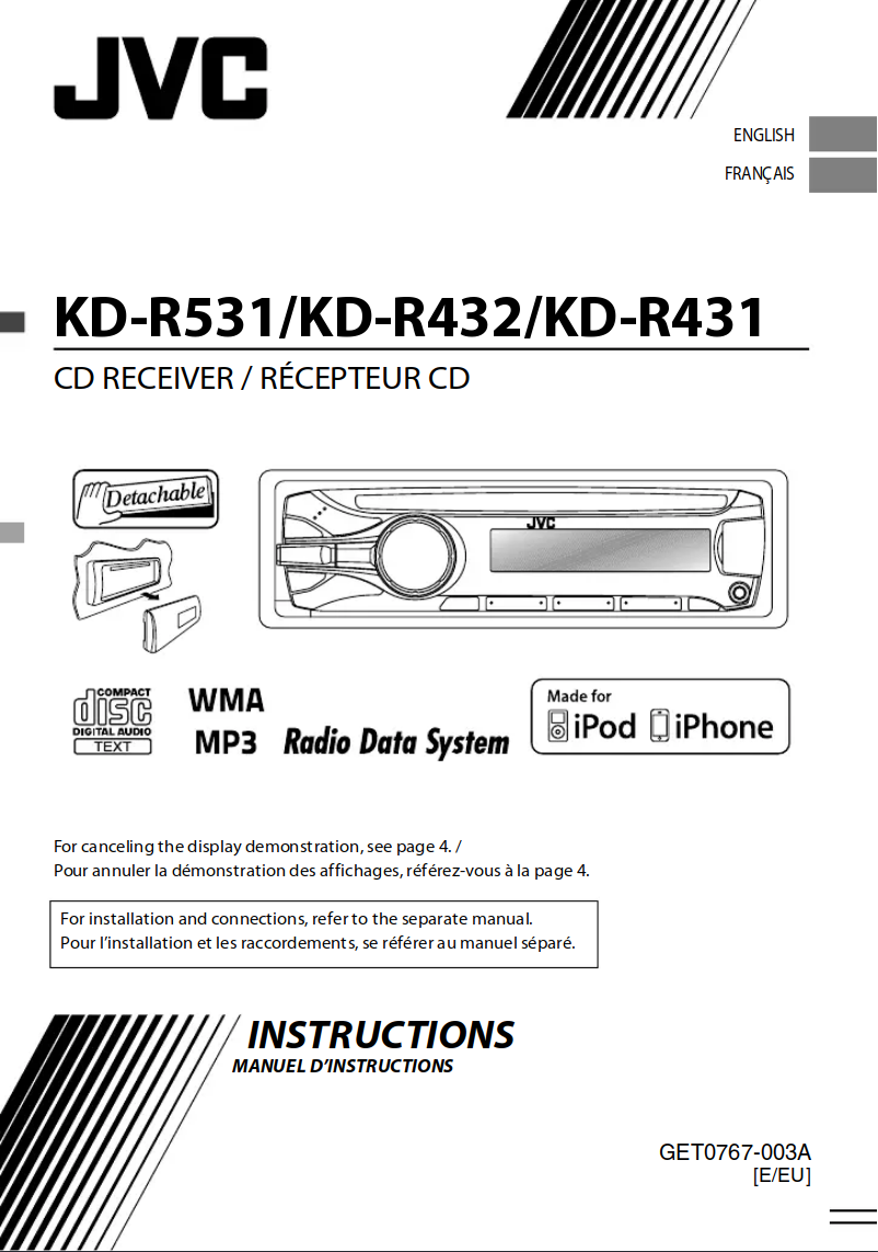 Page 1 de la notice Manuel utilisateur JVC KD-R431