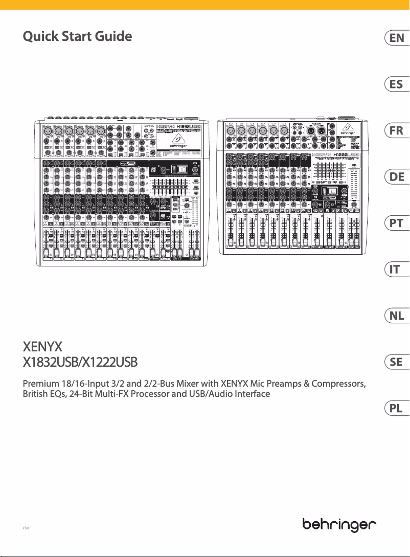 Page 1 de la notice Guide de démarrage rapide Behringer Xenyx X1832USB