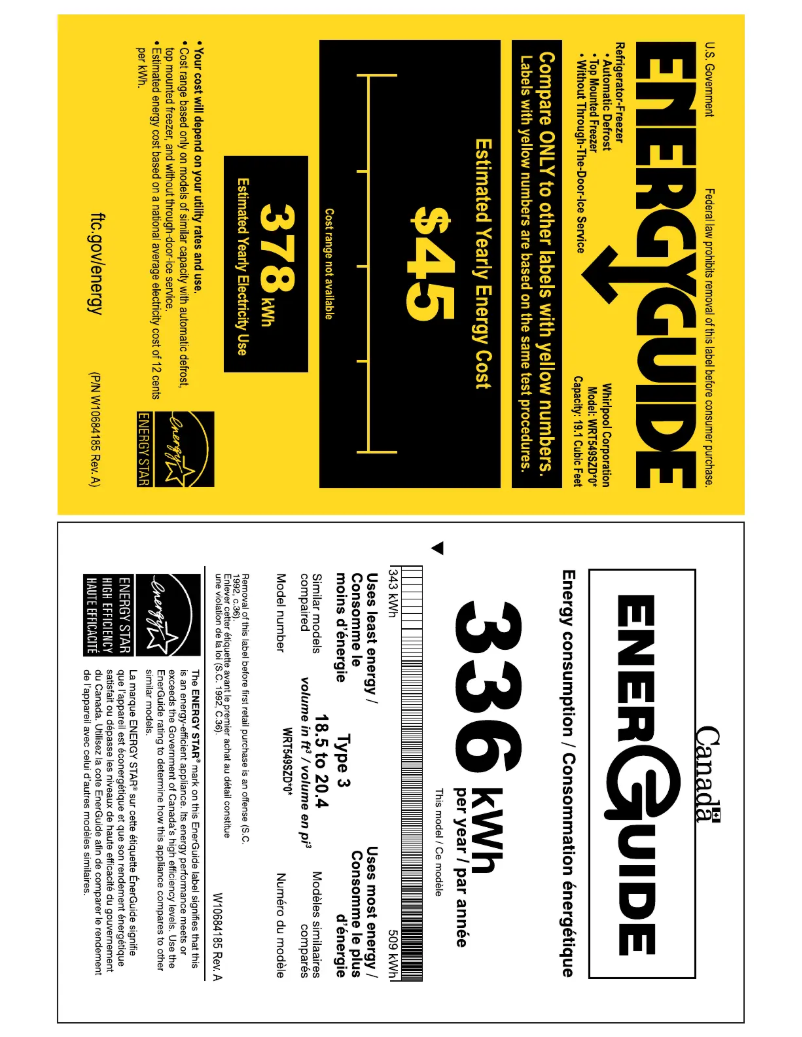 Página 1 del manual Etiqueta energética Whirlpool WRT549SZDB