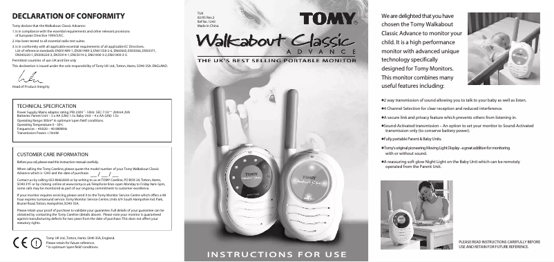 Página 1 del manual Manual de usuario Tomy Walkabout Classic Advance 1243