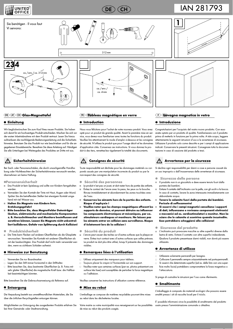 Page 1 de la notice Manuel utilisateur United Office HG01843A