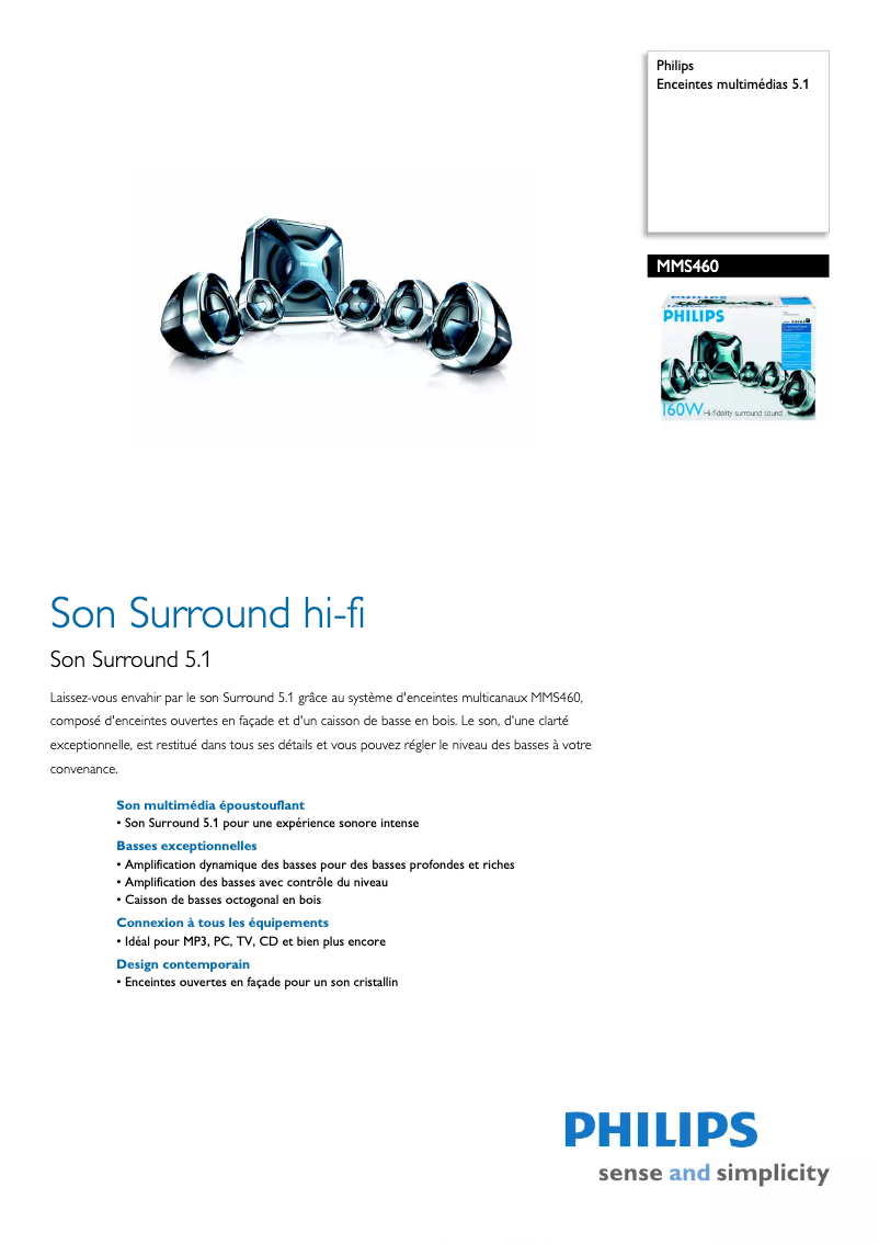 Page 1 de la notice Fiche technique Philips MMS460