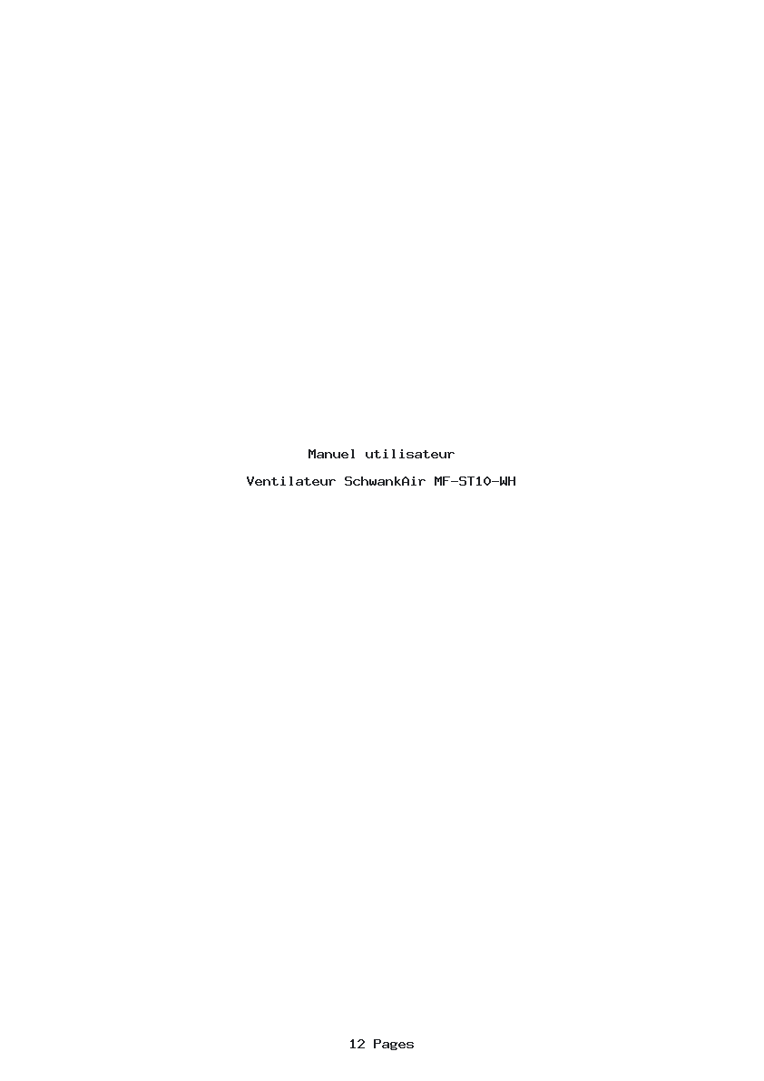 Page 1 de la notice Manuel utilisateur SchwankAir MF-ST10-WH