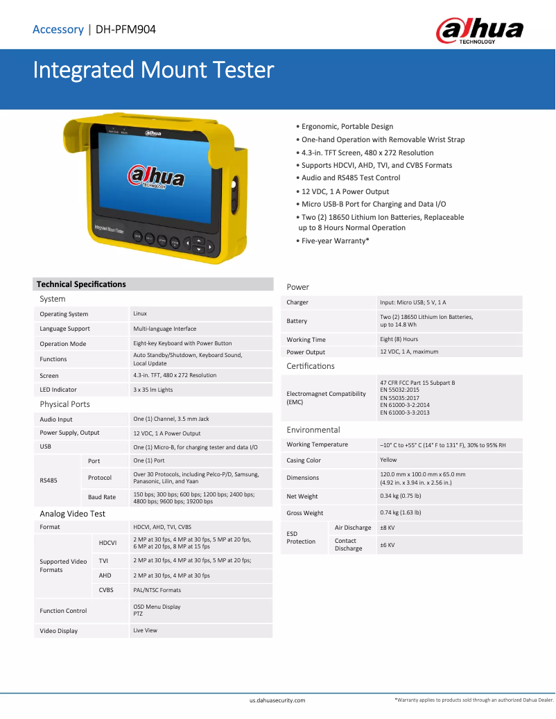 Page 1 de la notice Fiche technique Dahua Technology DH-PFM904