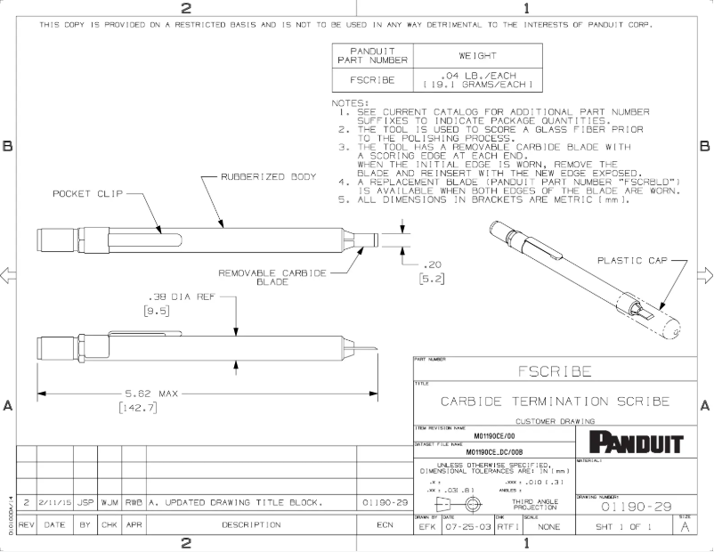 Page 1 de la notice Dessin technique Panduit FSCRIBE