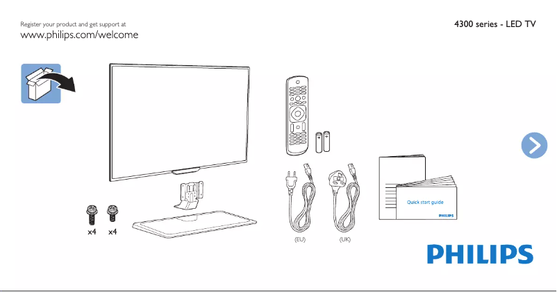 Page 1 of the manual Quick Start Guide Philips 4000 series 50PFT4309