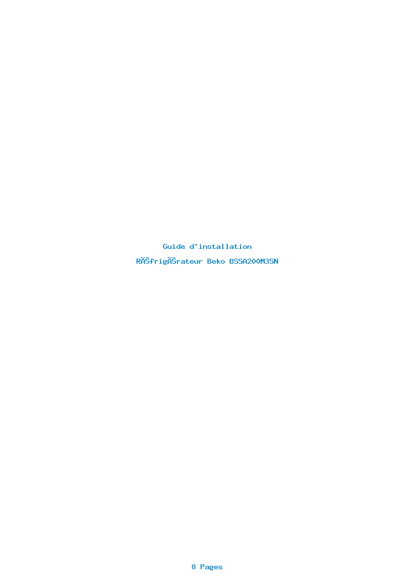 Page 1 de la notice Guide d'installation Beko BSSA200M3SN