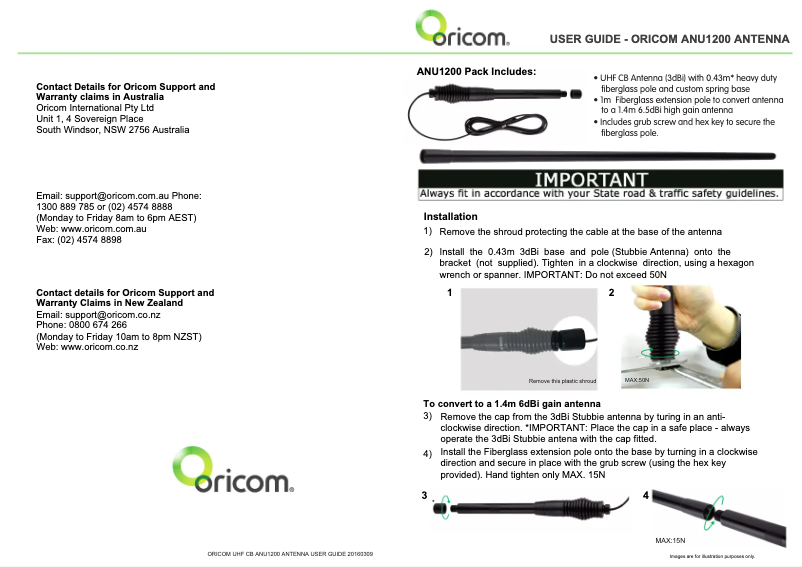 Page 1 de la notice Manuel utilisateur Oricom ANU1200