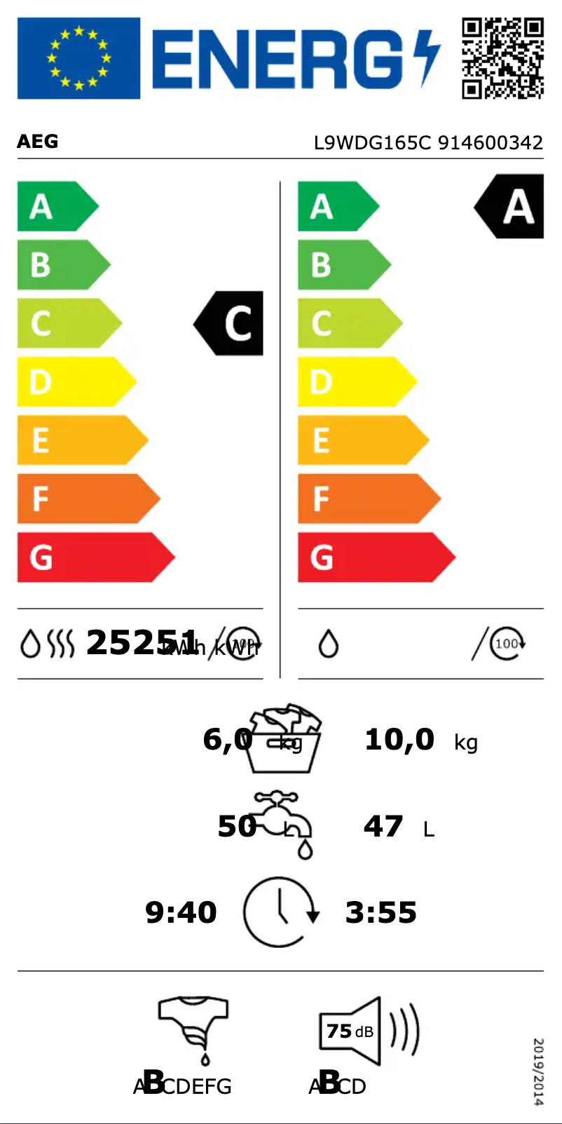 Página 1 del manual Etiqueta energética AEG L9WDG165C