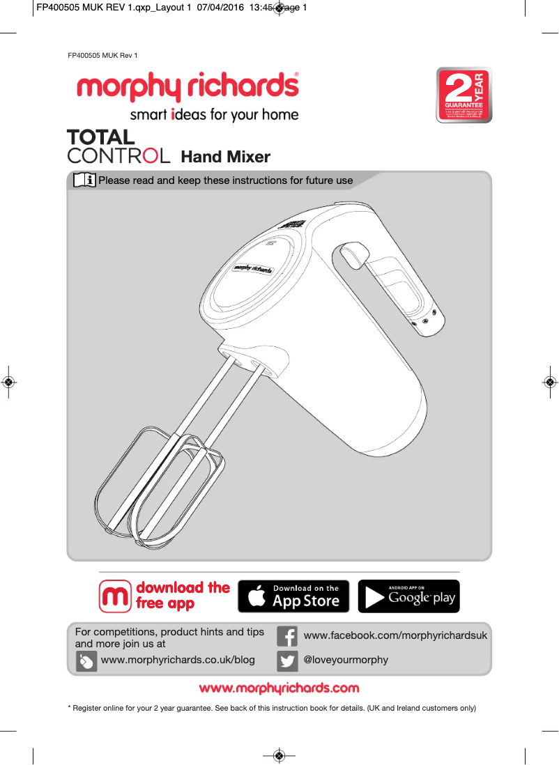 Page 1 de la notice Manuel utilisateur Morphy Richards 400505