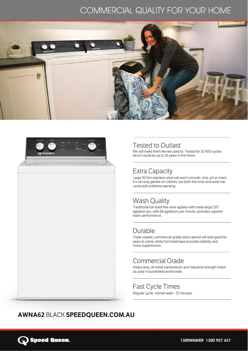 Página 1 del manual Ficha técnica Speed Queen AWNA62