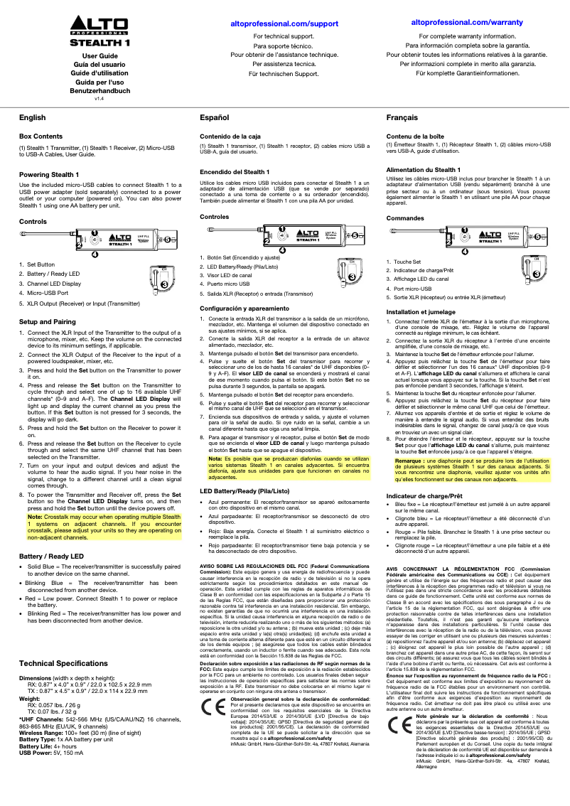 Page 1 de la notice Manuel utilisateur Alto STEALTH 1