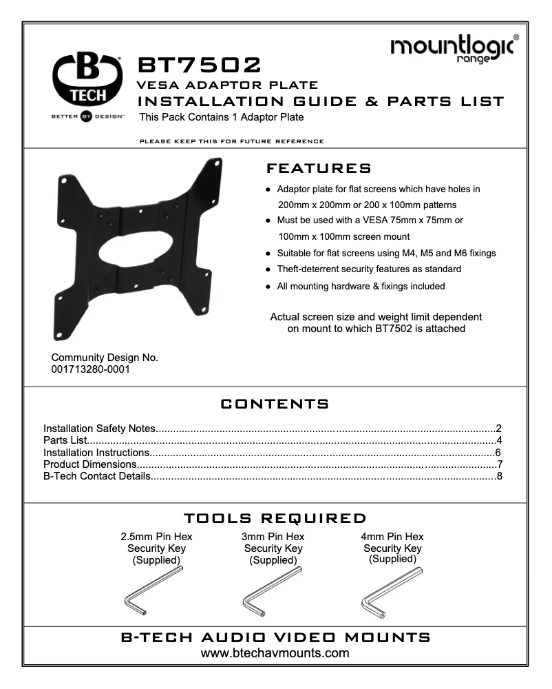 Page 1 of the manual User Manual B-Tech BT7502