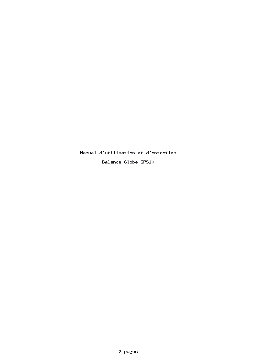 Page 1 de la notice Manuel d'utilisation et d'entretien Globe GPS10