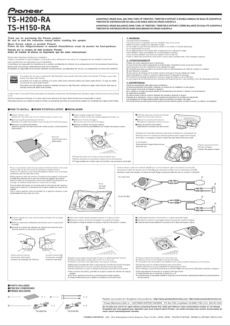Página 1 del manual Manual de usuario Pioneer TS-H150-RA