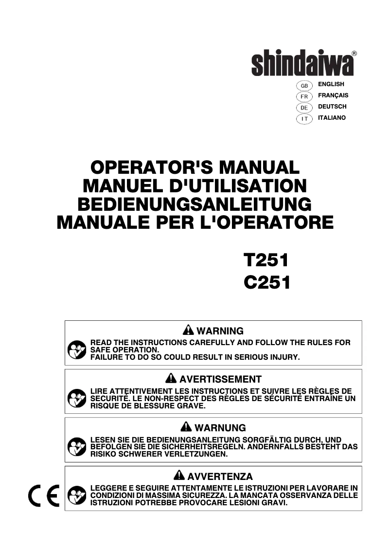 Page 1 de la notice Manuel utilisateur Shindaiwa T251