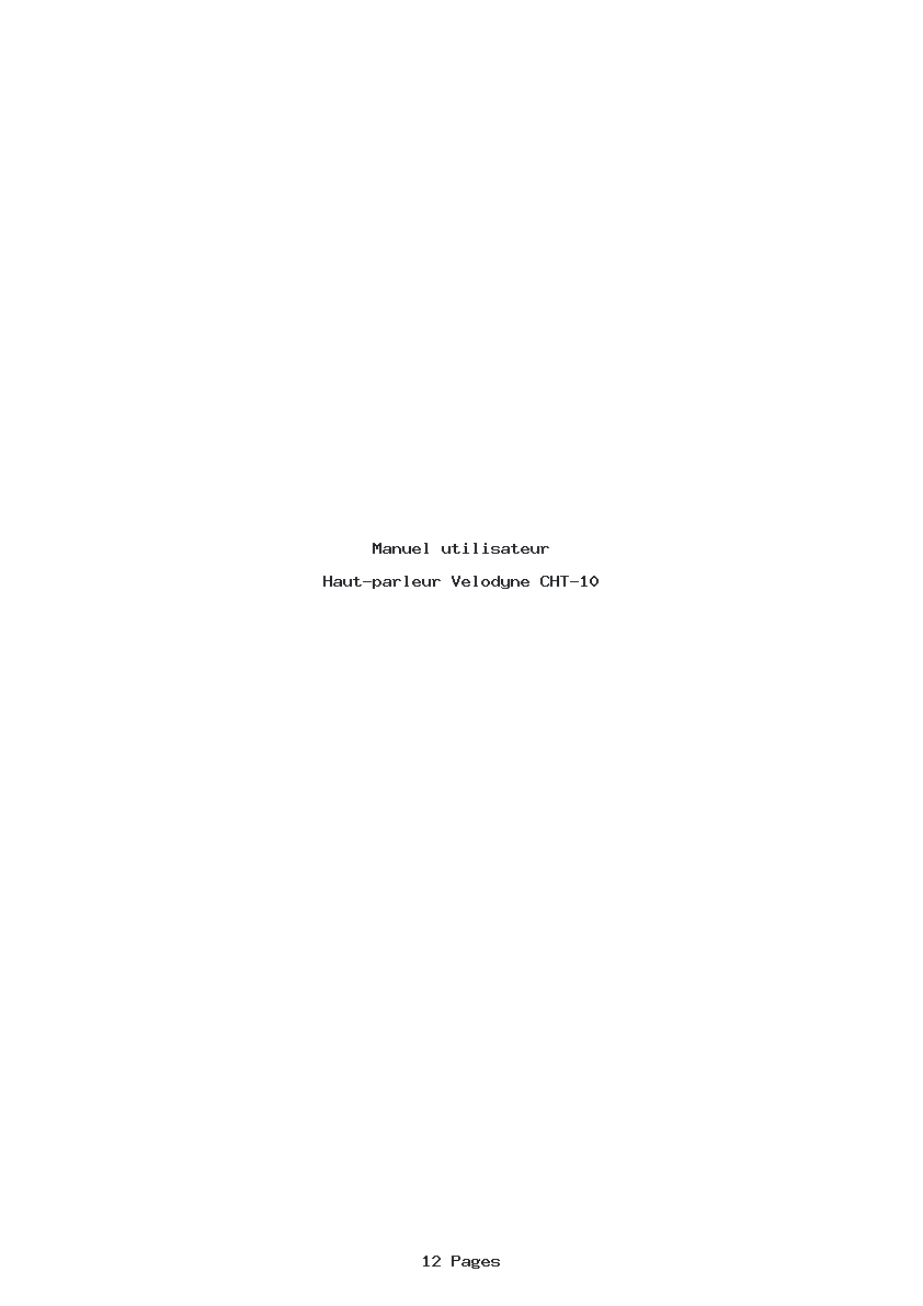Page 1 de la notice Manuel utilisateur Velodyne CHT-10
